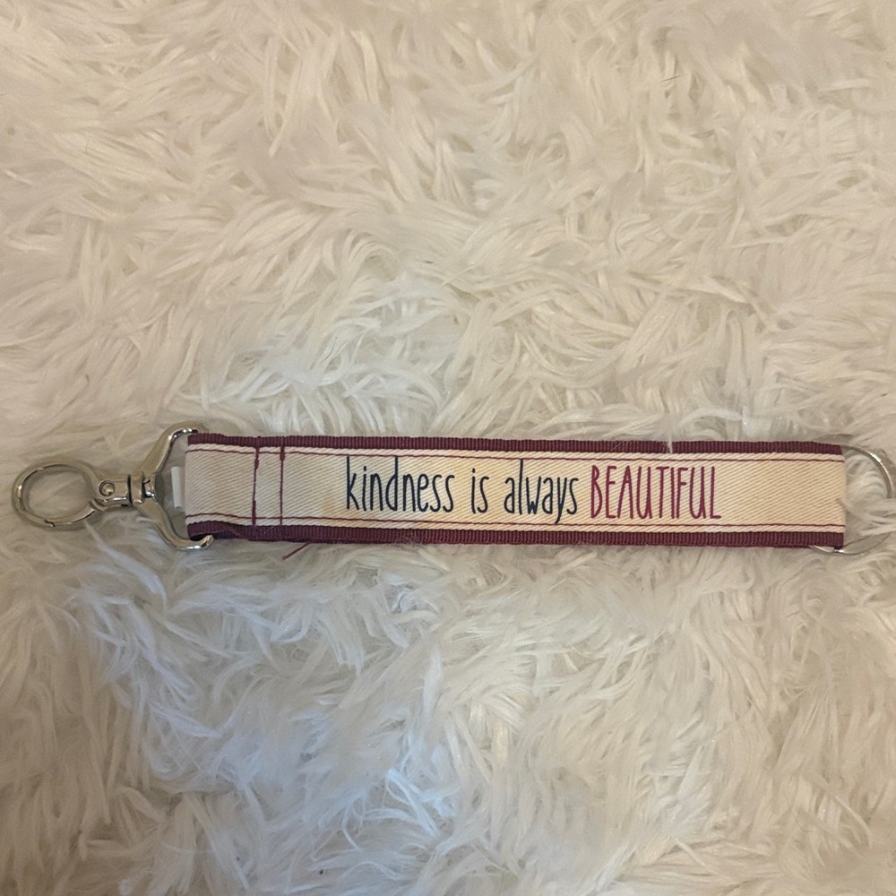 thirty-one Cream and Burgundy Key Wristlet "kindness is always BEAUTIFUL" - Picture 2 of 2
